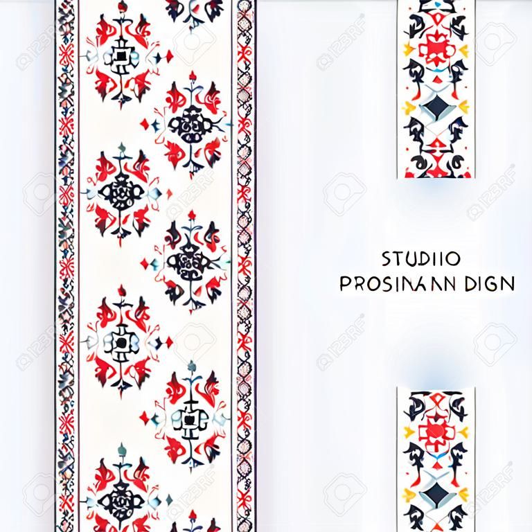 Ornement décoratif avec un design roumain traditionnel, bordure verticale transparente