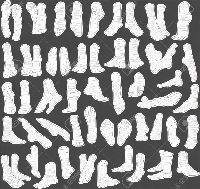 Ilustraciones Vector pack de pies humanos en diversos gestos.