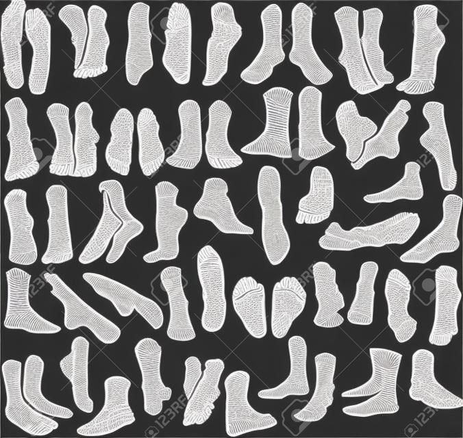 Vektor-Illustrationen Packung von menschlichen Füßen in verschiedenen Gesten.