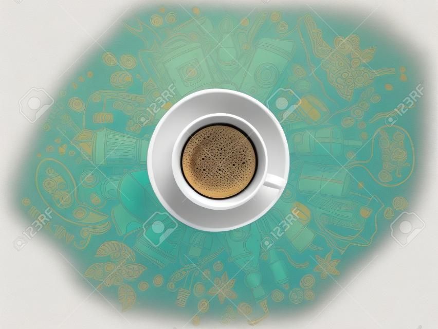 Morning coffee break doodle concept