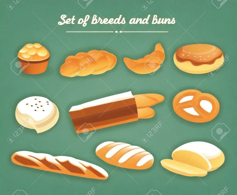 Set of bread and buns illustration.
