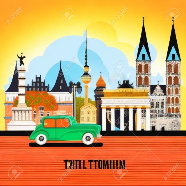 ドイツ旅行のポスター。旅行・ アーキテクチャ ・ コンセプト。ランドマーク、城、記念碑と観光の背景。