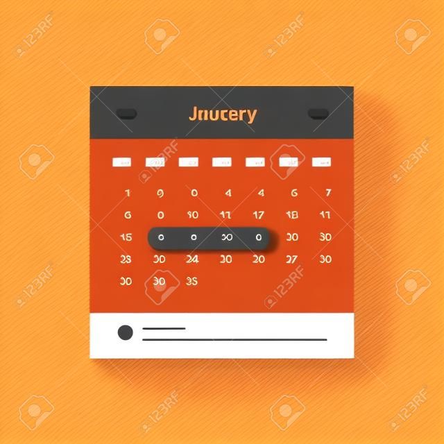 Calendar UI UX element. Calendar widget event. Vector illustration. Calendar daily template. Orange color.
