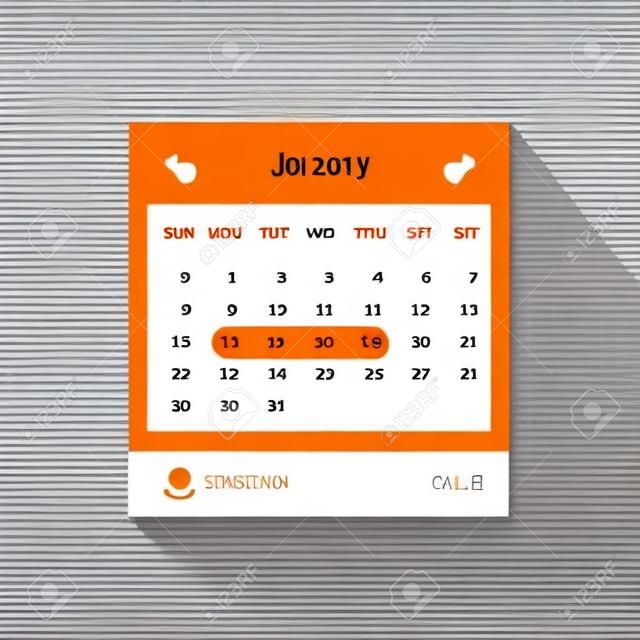 カレンダー UI UX 要素。カレンダーのウィジェットのイベントです。ベクトルの図。カレンダー毎日のテンプレート。オレンジ色です。