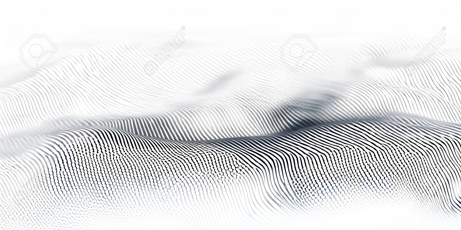 Wave of particles. Abstract background with a dynamic wave. Big data. Vector illustration.