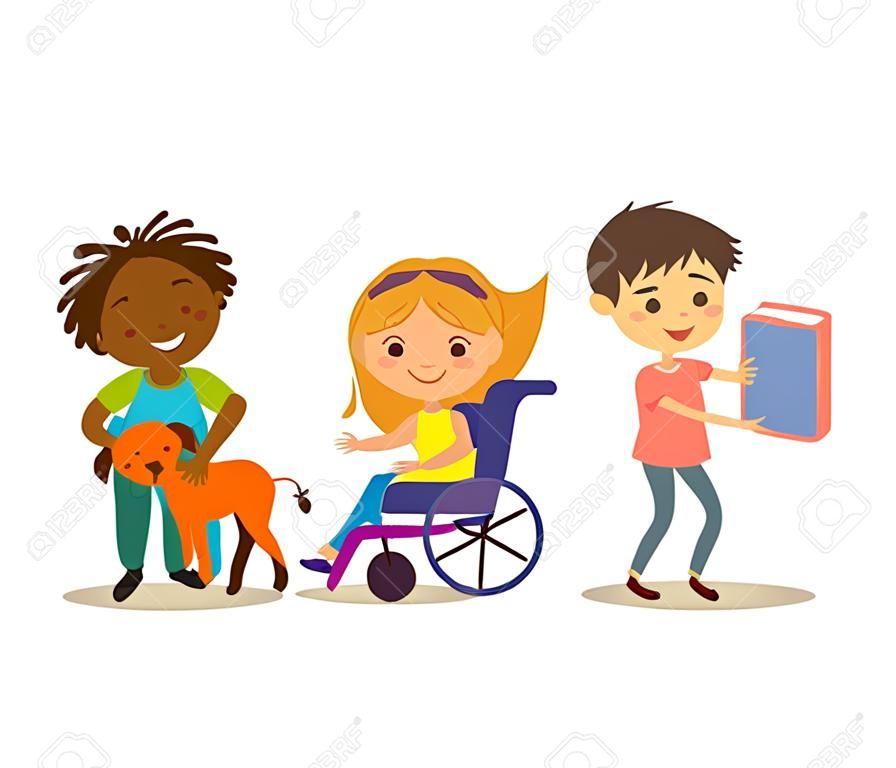 Szczęśliwy koncepcja dzieciństwa. W trosce o niepełnosprawnego dziecka. Uczenie się i grają razem Handicapped Kids. Pomaga integrować.