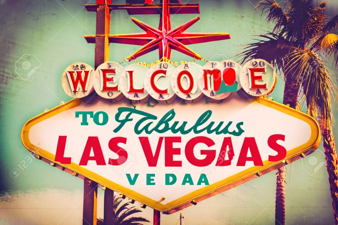 Vintage Welcome to Fabulous Las Vegas sign with retro grunge texture