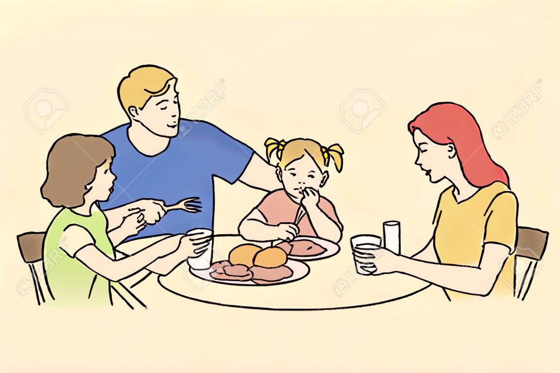 Famille, loisirs, loisirs, dîner, paternité, maternité, concept d'enfance