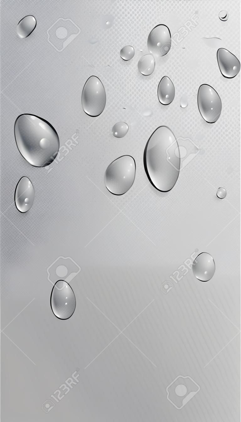 Regendruppels op transparante achtergrond. Coole waterdruppels voor uw ontwerp. Condensatie op glas met veel verse druppels. Dauw backdrop. Vector illustratie.