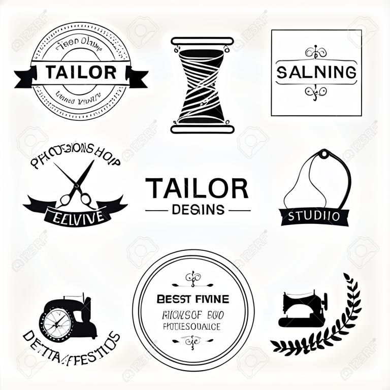 Conjunto de etiquetas personalizadas, emblemas y elementos de diseño. Sastrería.
