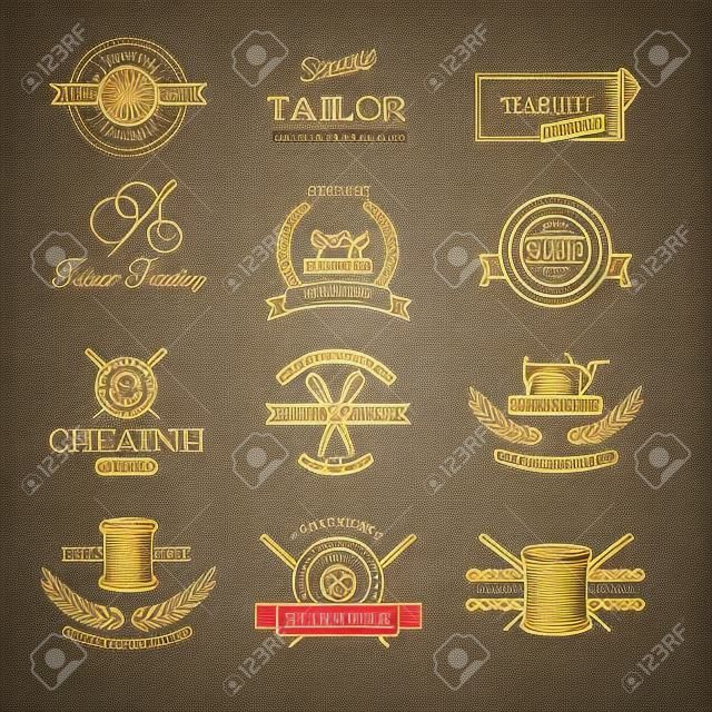 Set of tailor labels, emblems and design elements. Tailor shop. Logo