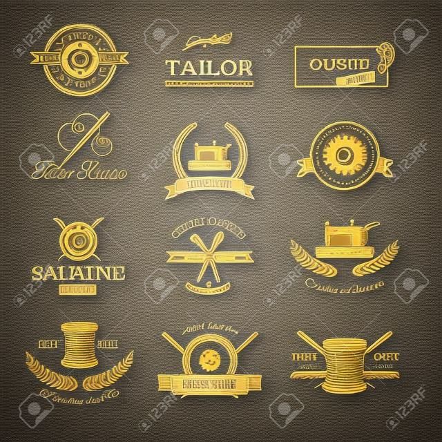 Set of tailor labels, emblems and design elements. Tailor shop. Logo