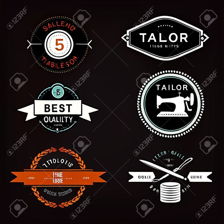 Zestaw etykiet, emblematów i dopasowanych elementów projektu. Krawiec sklep. Logo