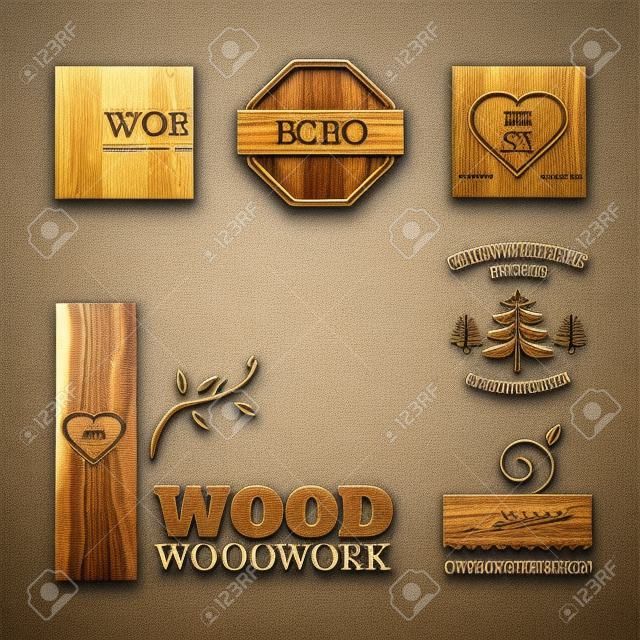 木工バッジ ロゴとラベル。あなたの会社のロゴのための興味深いデザイン テンプレート