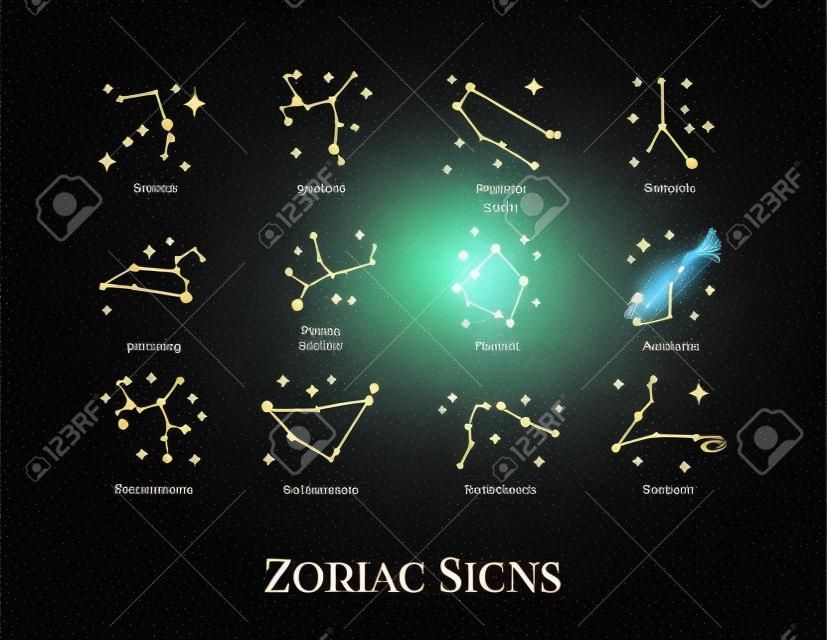 Vector illustration of zodiac sign, prediction, future, astrology. Fortune telling and magic in the universe.