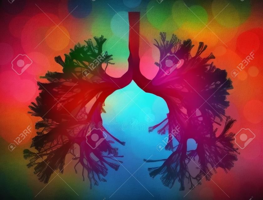 Silueta abstracta de pulmones humanos sobre fondo de color, ilustración