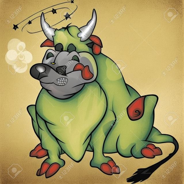 Bull nach dem Stierkampf. Karikatur