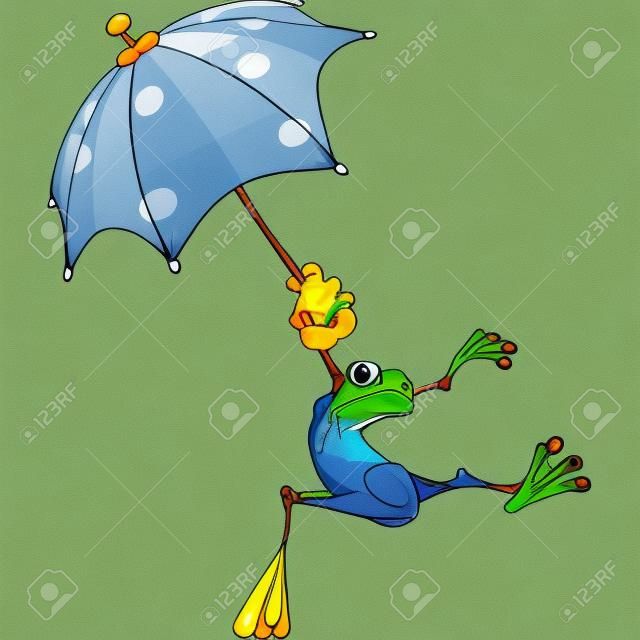 Grenouille avec un parapluie. Dessin animé