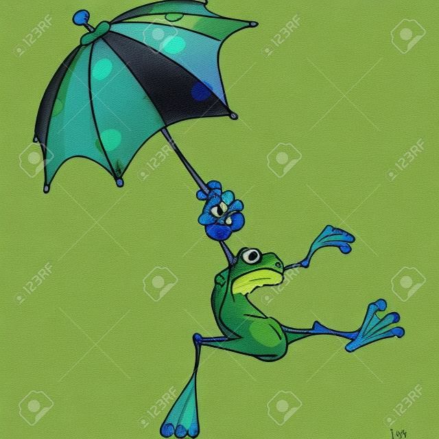 Grenouille avec un parapluie. Dessin animé