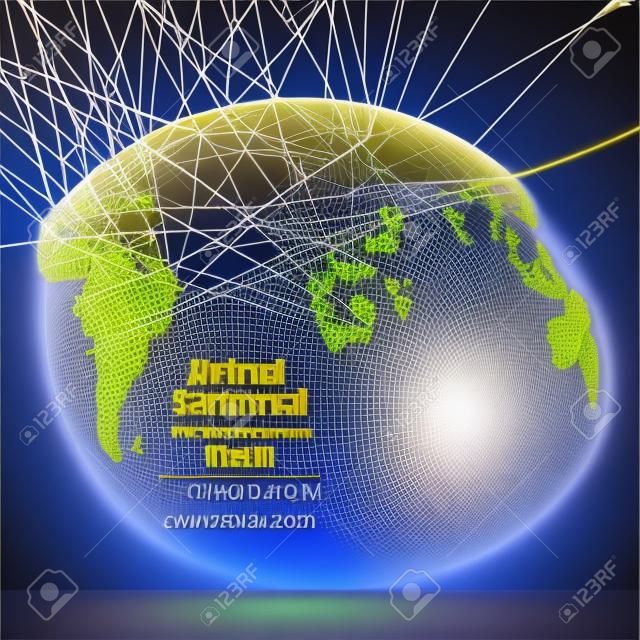 Háromdimenziós absztrakt bolygót, Dot világtérkép álló képviselő a globális, globális hálózati kapcsolat, nemzetközi értelmét.