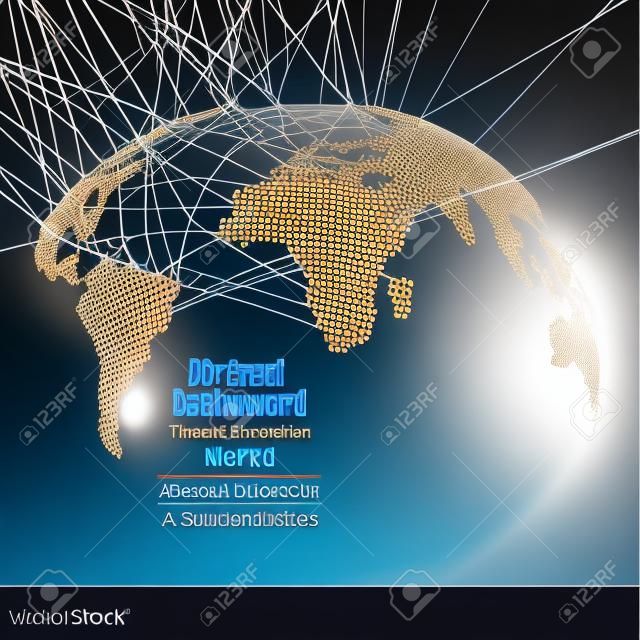 Planeta abstrato tridimensional, mapa do mundo do ponto que consiste em, representando a conexão de rede global, global, significado internacional.
