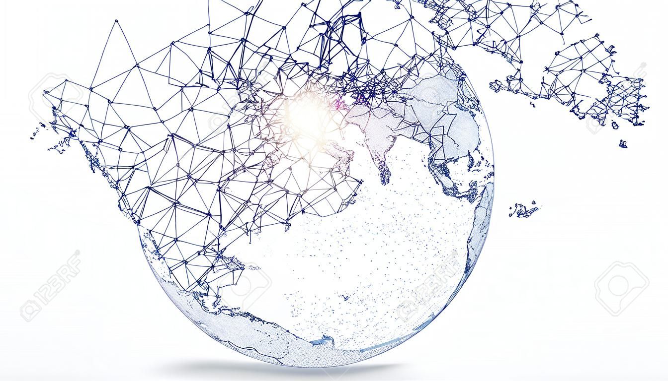世界地图点线构成代表全球全球网络连接的国际意义