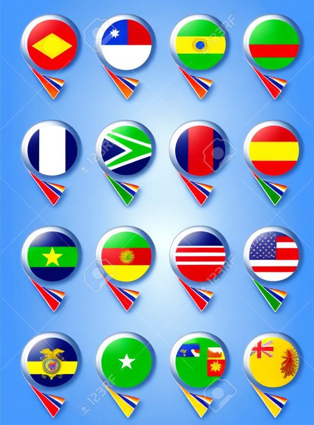 Bubble map pin pointers with flags. All South America countries. Vector illustration   on white background.