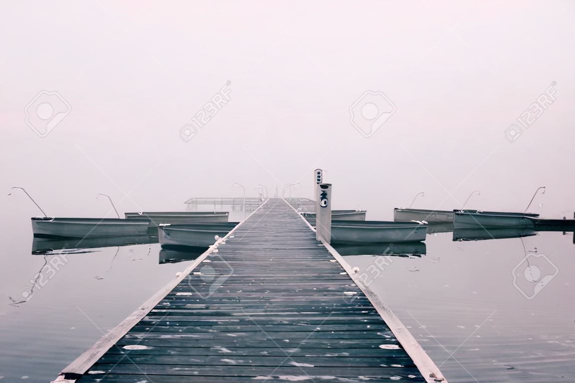 a foggy water landscape on a november morning