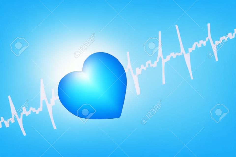 heart and cardiogram on the blue background