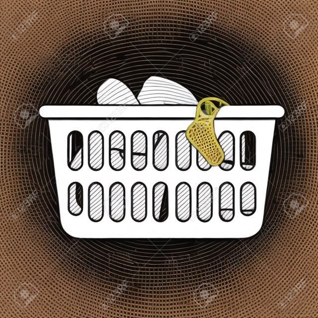 Thin line icon of loundry basket with dirty clothes