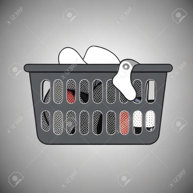 Thin line icon of loundry basket with dirty clothes