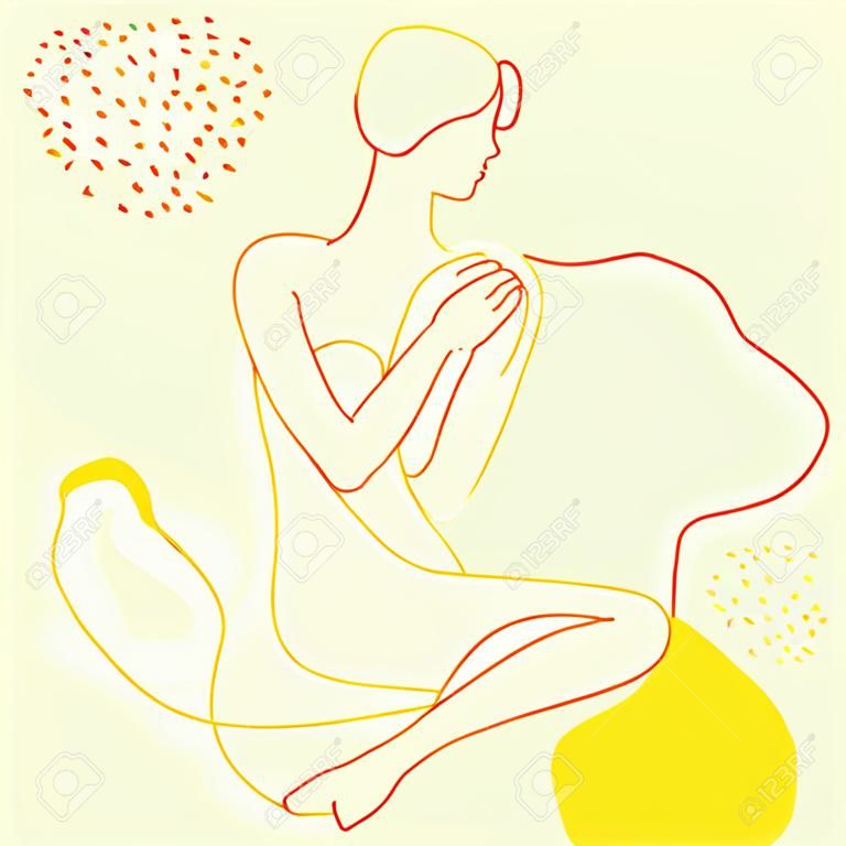 Vector outline colorful illustration of woman body. One line drawing isolated on white background.