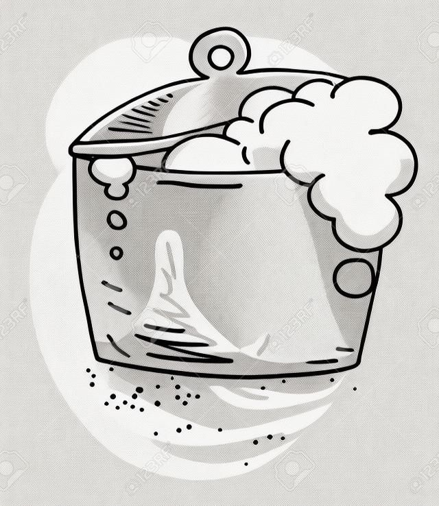Рисованной мультфильм изображение кипящего горшка.