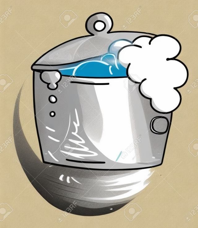 Hand drawn cartoon image of a boiling pot.