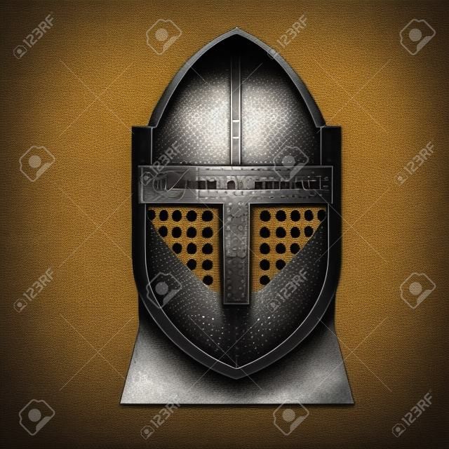 Illustration plate de casque de chevalier. Série d'objets médiévaux et historiques.
