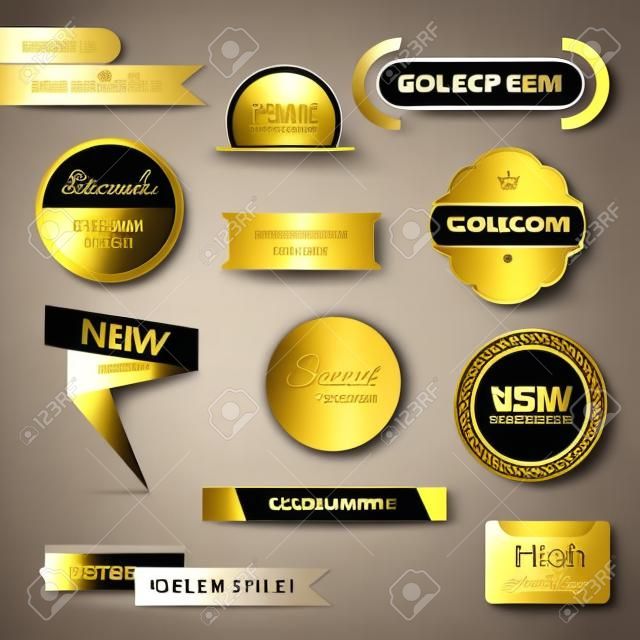 Коллекция золотых премиум промо уплотнения / наклейки. Отдельные векторные иллюстрации