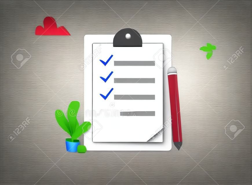 Checklist on a clipboard paper. Successful completion of business tasks. 3D Web Vector Illustrations.