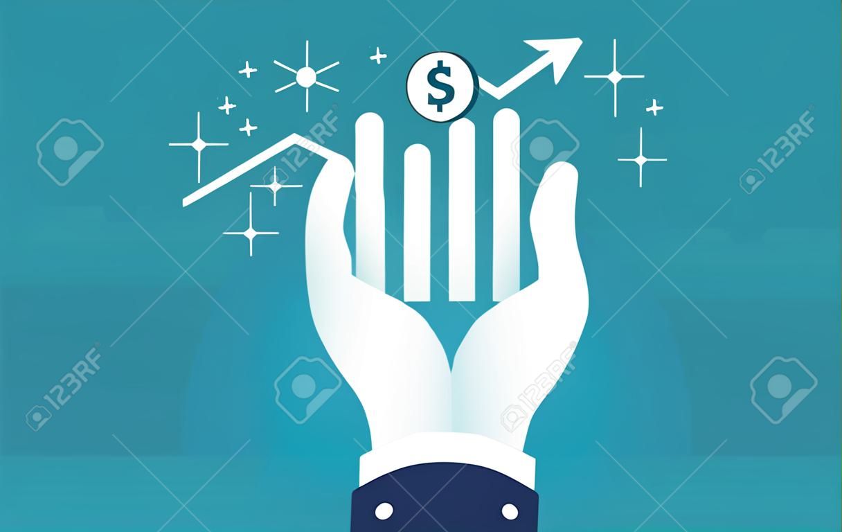 Return on investment, ROI chart and graph, Business, profit, and success on hand. Business vector illustration