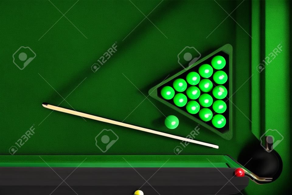 Billiard table with green surface and balls in the billiard club.Pool Game.