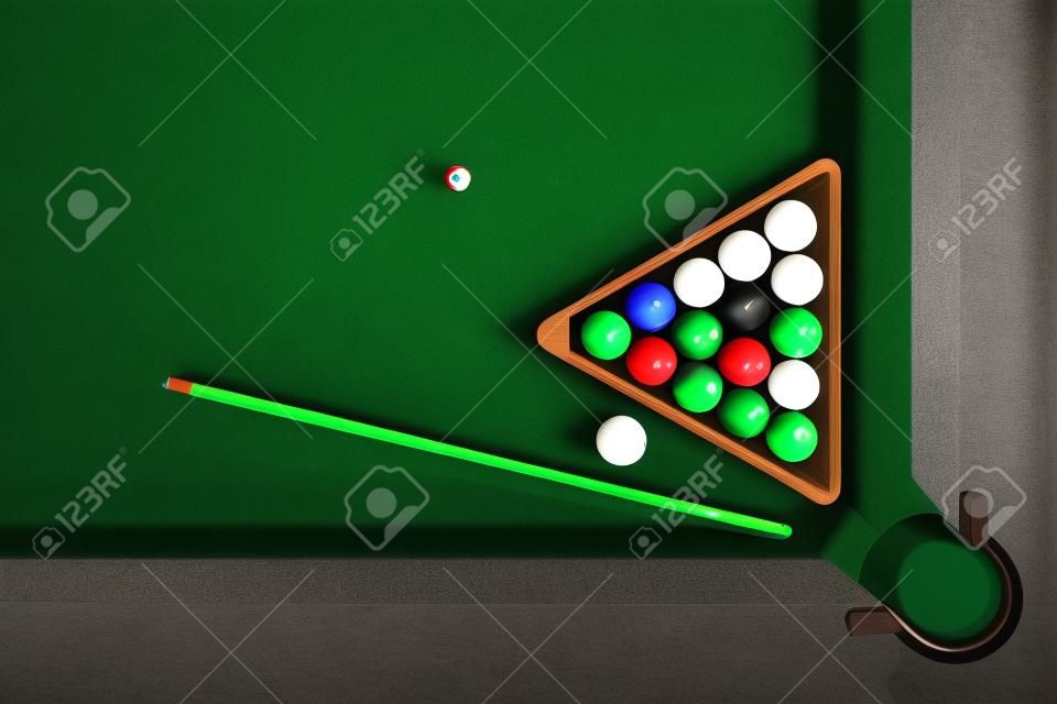 Billiard table with green surface and balls in the billiard club.Pool Game.