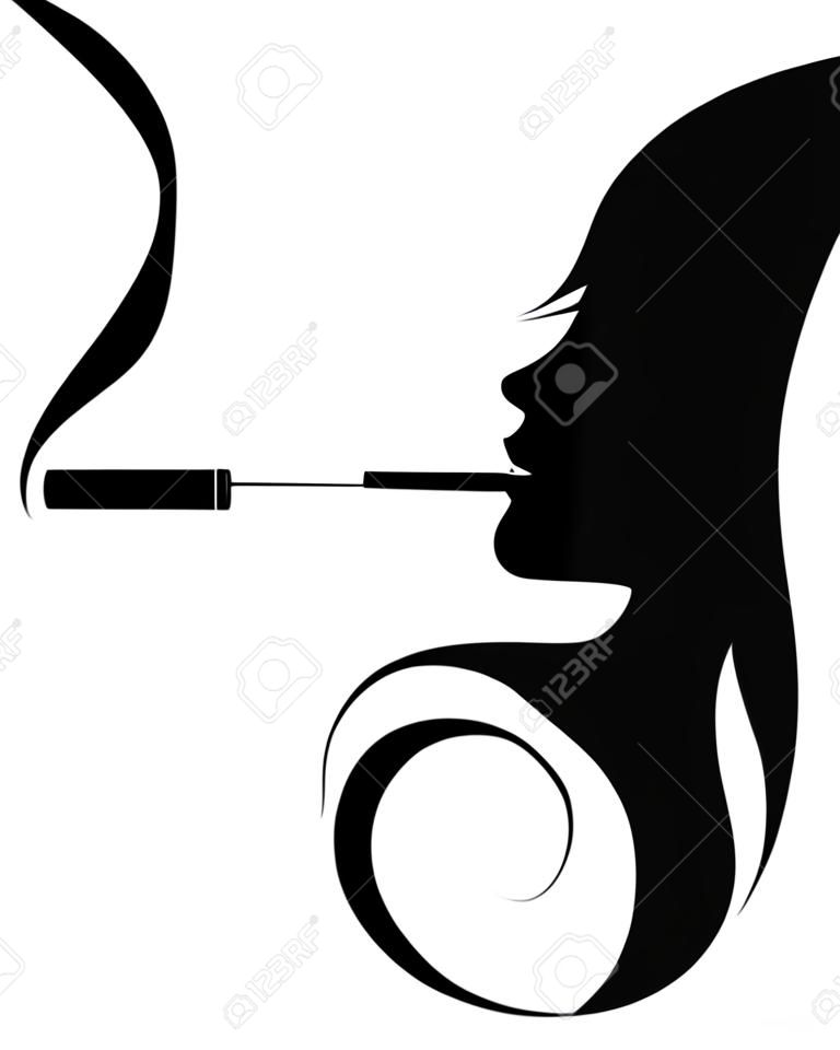 Silhouette of girl head, smoking woman
