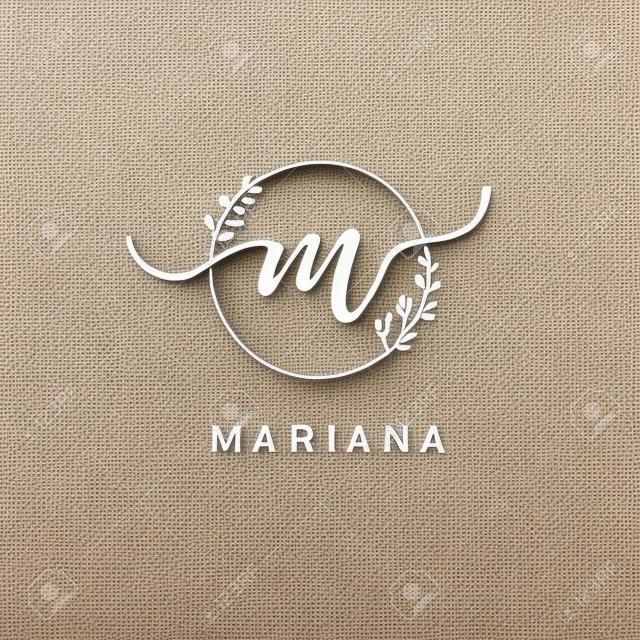 Circle Shape Hand Drawn Floral Frame Letter M Logo