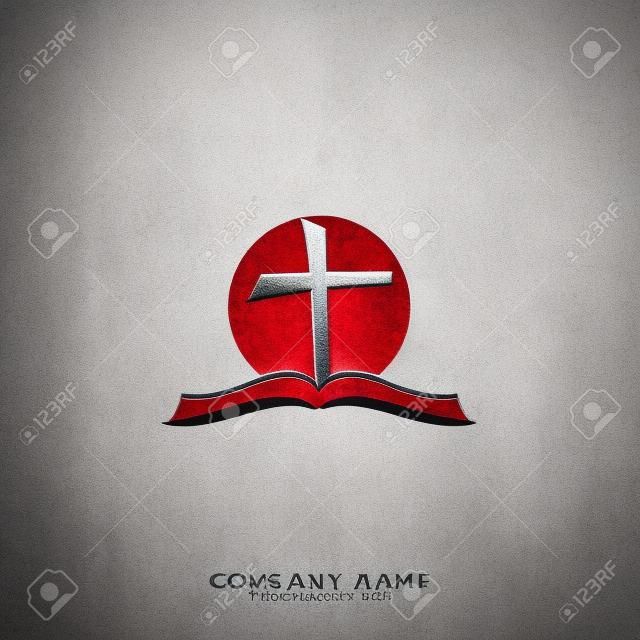 Logo della Chiesa. Simboli cristiani. La Bibbia, la croce di Gesù e lo Spirito Santo