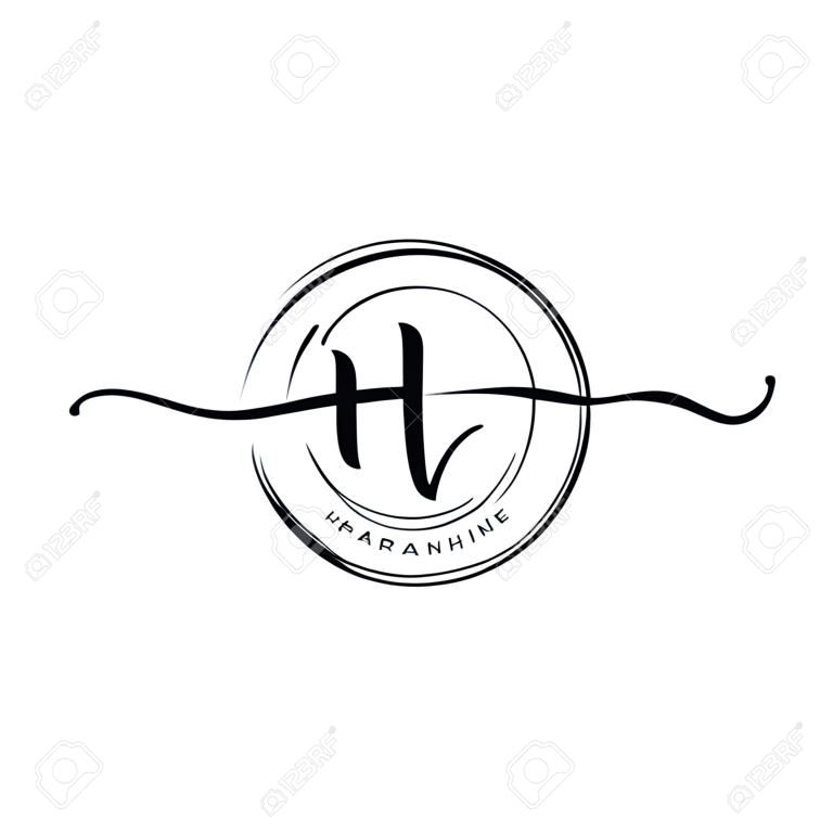 Hh początkowe logo pisma odręcznego z kółkiem