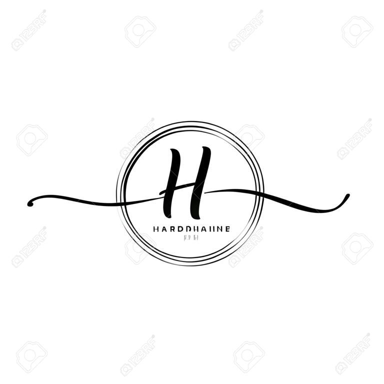 Hh początkowe logo pisma odręcznego z kółkiem