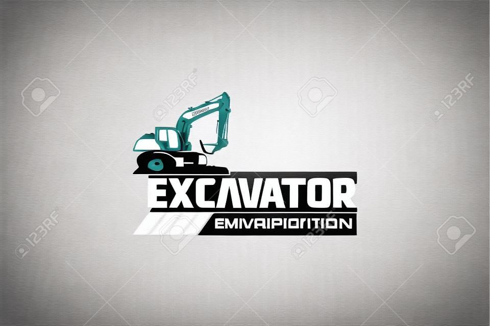 Vettore del modello di logo dell'escavatore. Vettore logo attrezzature pesanti per società di costruzioni. Illustrazione creativa dell'escavatore per il logo.