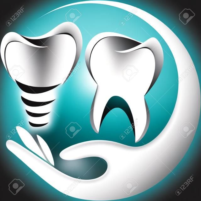 Dente, mano, impianti dentali, logo dentista