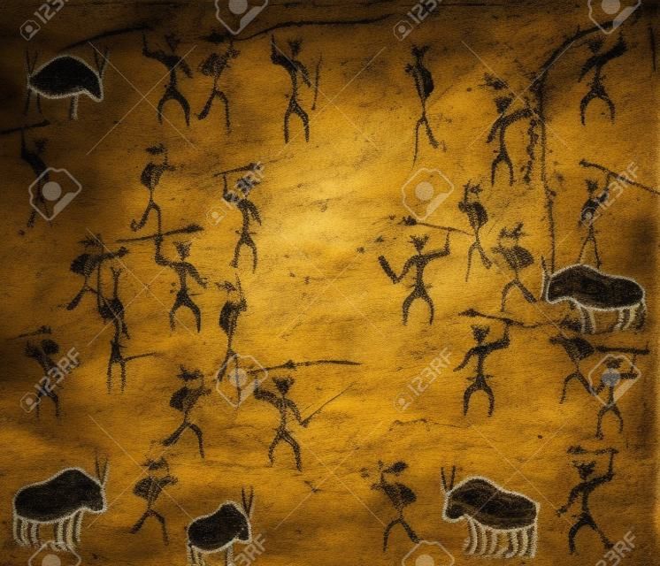 peinture rupestre préhistorique avec scène de guerre