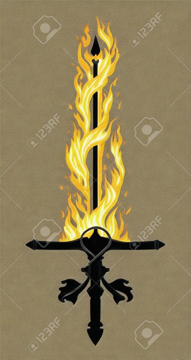 With Fire and Sword. Hand drawn vector.