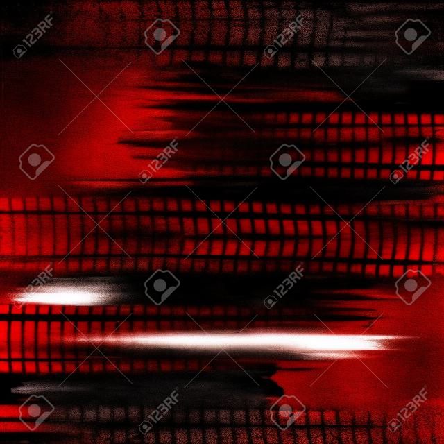 Abstract black background with grunge white lines and red tire track silhouette